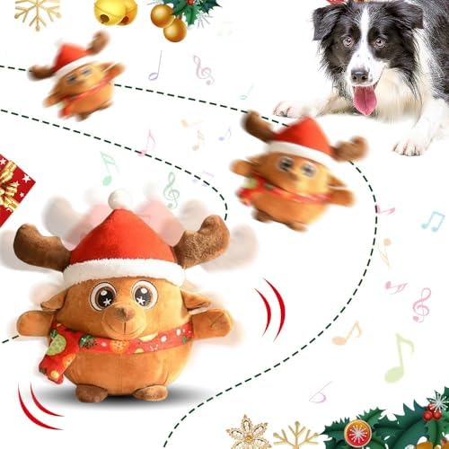 Interactive Dog Toys, 2025 New Active Moving Pet Plush Toy, Rechargeable Squeaky Dog Ball Toy with Talking Sound, Washable Cartoon Pig Plush Toy for Dogs Puppies (Brown)