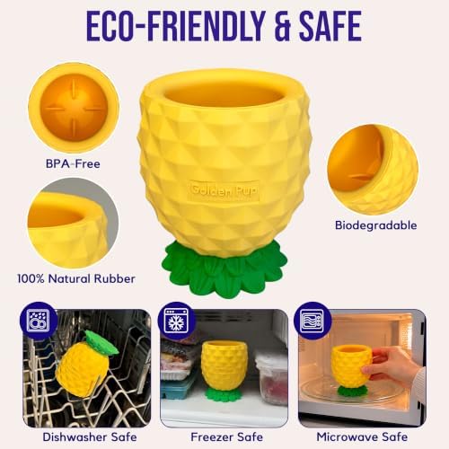 Pineapple Enrichment Cup for Dogs, Freezable Interactive Dog Toys to Keep Them Busy, Frozen Dog Treat Dispenser for Mental Stimulation, Popsicle Lick Bowl for Small, Medium, Large Dogs, Durable Rubber