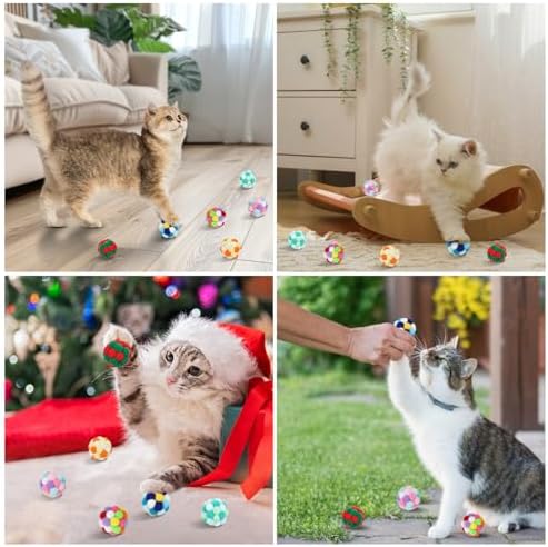 TUSATIY Interactive Cat Ball Toy, 6PCS Fuzzy Kitty Balls with Bells,Cats Pom Pom Balls for Kittens to Keep Busy,Colorful Cat Chew Toys for Indoor Cats