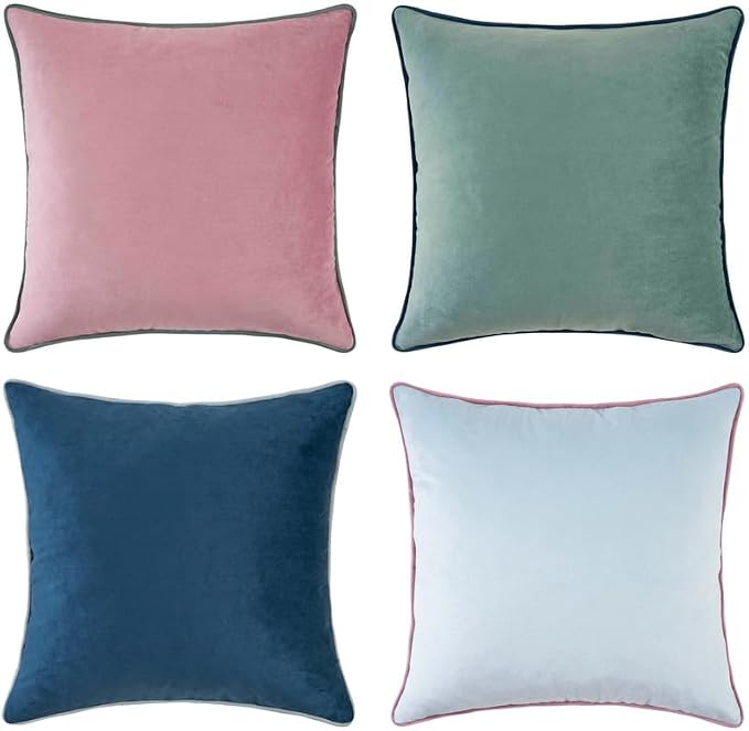 MONDAY MOOSE Decorative Throw Pillow Covers Cushion Cases, Set of 4 Soft Velvet Modern Double-Sided Designs, Mix and Match for Home Decor, Pillow Inserts Not Included (22x22 inch, Pink/Blue)