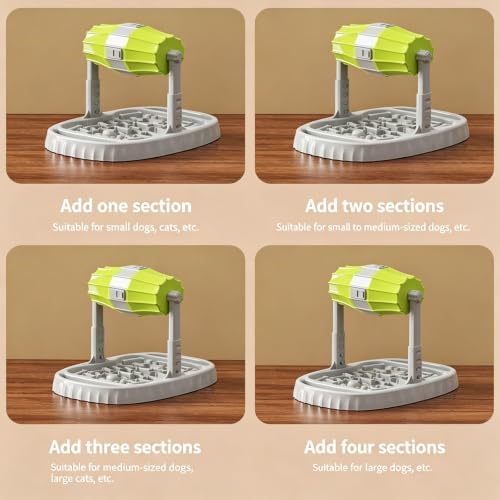 Interactive Dog Feeder with Rotating Dispensing Drum, Puzzle Slow Bowl and 4-Position Adjustable Stand for Indoor Mealtime Cats Food Treats Dispenser Toy