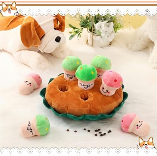 Skylety 7 Pcs Interactive Dog Toys Set, Snuffle Mat for Dogs, Treat Hiding Puzzle and Squeaky Plush, Mushroom Dog Toys for Small Medium Dogs, Training and Boredom Relief Plaything