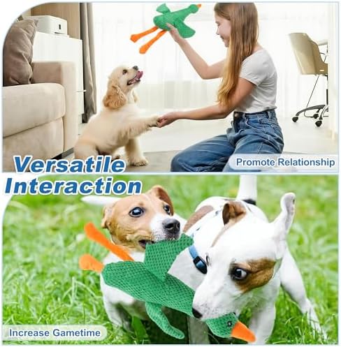 Dog Toys for Aggressive Chewers, Goose Chew Toy for Dogs, Squeaker Crinkle Plush Toy, Tough Interactive Dog Chew Toys, Green