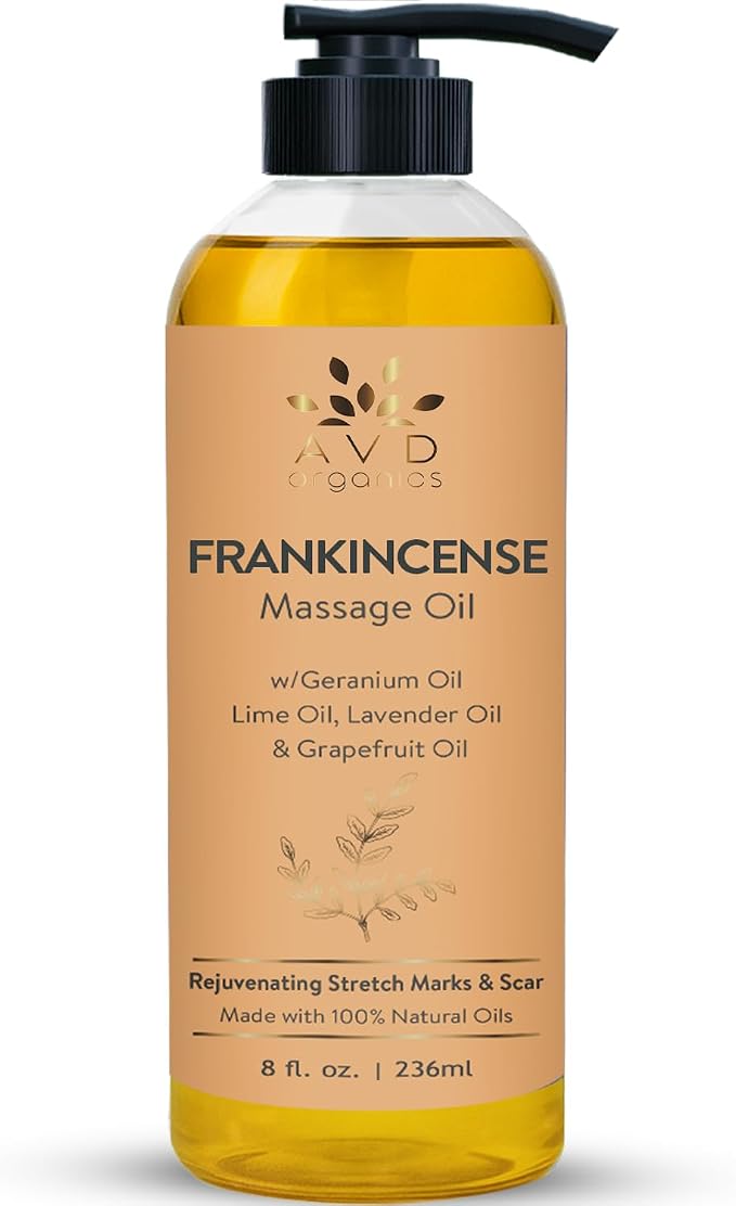 AVD Organics Frankincense Massage Oil 236ml | Invigorating Refreshing and Soothing Massage | Made with Natural Oils | Ideal for Both Men and Women 8 fl oz