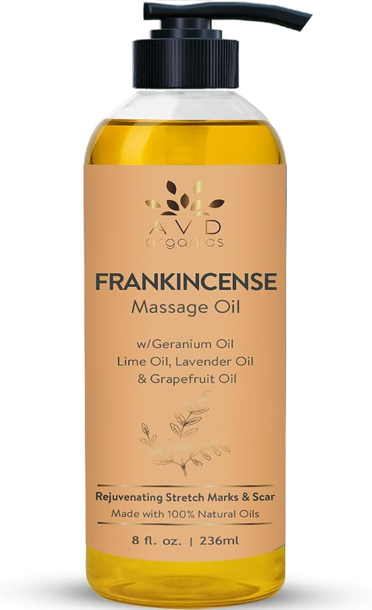 AVD Organics Frankincense Massage Oil 236ml | Invigorating Refreshing and Soothing Massage | Made with Natural Oils | Ideal for Both Men and Women 8 fl oz