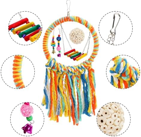 Bird Hoop Swing and Parakeet Toys,Natural Sola Balls,Shredding Hanging Toy