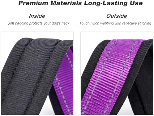 Reflective Dog Collar for Medium Dogs Wide Padding 6 Holes Adjusta