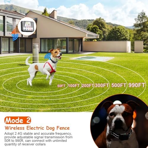 Dog Wireless Fence & Remote Shock Dog Training Collar 2-in-1, Electric Dog Fence, Adjustable Warning Strength & Range Sizes, Rechargeable Pet Boundary Containment System for 1/2/3/4 Dogs,for3dogs