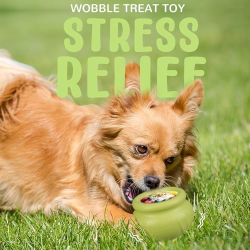 Wobbly Dog Enrichment Lick Toy, Stuffable Frozen Lick Bowl to Keep Dogs Busy, Long-Lasting Interactive Treat Dispensing Dog Toy, Silicone Fetch Catch Chew Toy(Green,M)