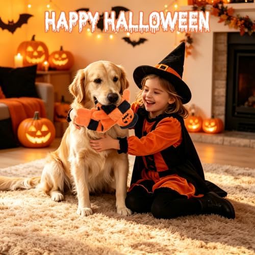 Mihachi Halloween Dog Squeaky Toys 16 Squeakers for Aggressive Chewers, Tough Interactive Tug of War Dog Toy-Chew Toy for Small,Medium,Large Breed No Stuffing Toy, Fun Long Toys 27.6 Inches, Pumpkin