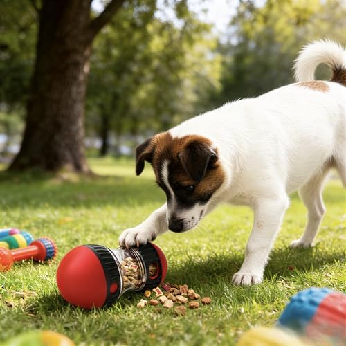 Dog Puzzle Feeder, Adjustable Treat Dispenser Ball Dog Slow Feeder Bowl, Puppy Interactive Chase Training Ball Dogs Food Dispensing for Small Medium
