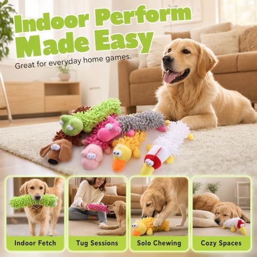 Durable Squeaky Dog Toys for Aggressive Chewers, Indestructible Stuffed Dog Toy for Small Medium Large Dogs, Interactive Chew Teething Puppy Toy for Indoor Outdoor Play (Grenn)