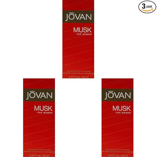 Jovan Musk for Women Eau de Cologne Spray 3.25 fl oz (Pack of 3), Notes of Jasmine, Amber, and Neroli, Women's Fragrance, Long Lasting, Everyday Fragrance, Travel Size