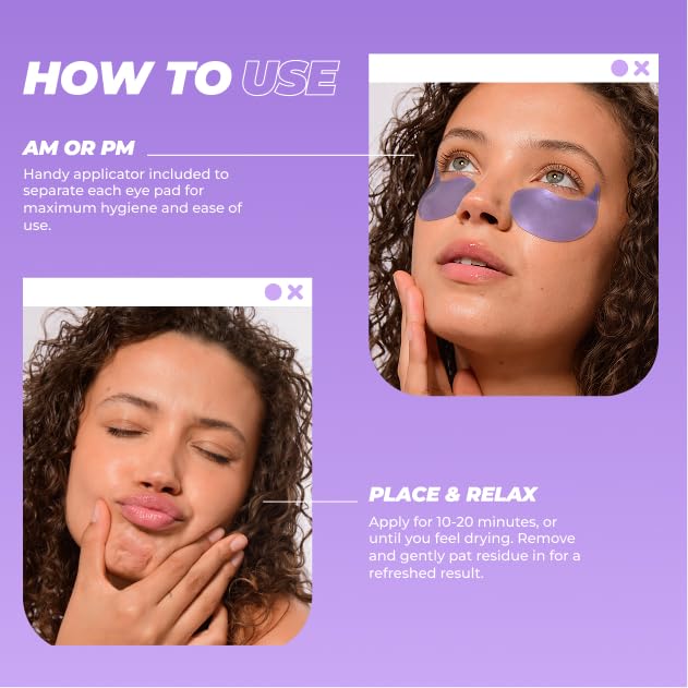Vitamasques Lavender Hydrogel Eye Pads For Puffy Eyes & Dark Circles - Refresh in 15 minutes - Formulated in Korea - 16 Pairs / 32 HydroGel Eye Pads