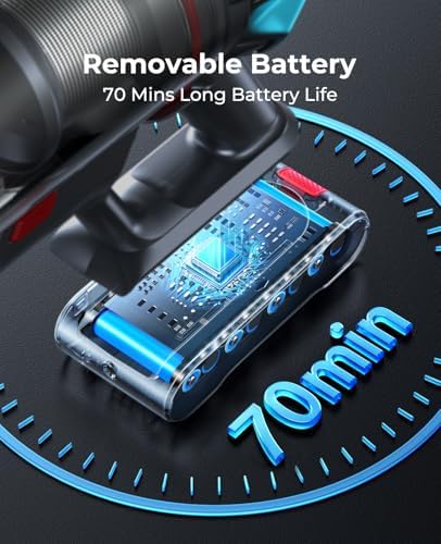 Cordless Vacuum Cleaner 650W 55Kpa 70 Mins(Eco), Stick Vacuum Cleaners | Rechargeable, 3.3Ft Hose, Sofa Brush, TouchScreen, AUTO-Mode, Wall Mount Charging, Vacuum for Home /Floors/Carpets/Pet Hair