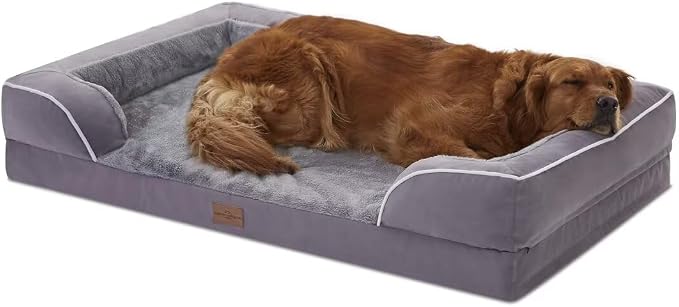 Comfort Expression Waterproof Orthopedic Dog Bed for Extra Large Dogs | Supportive Egg Crate Foam XL Pet Bed with Removable Bolster, Dog Couch with Washable Cover & Non-Slip Bottom, 42x30 Inch