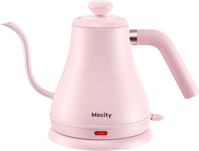 Mecity Electric Kettle Gooseneck Water Kettle Stainless Steel Tea Kettle Water Boiler Fast Heating, Auto Shut Off, 27 fl oz, 1000W, Pink