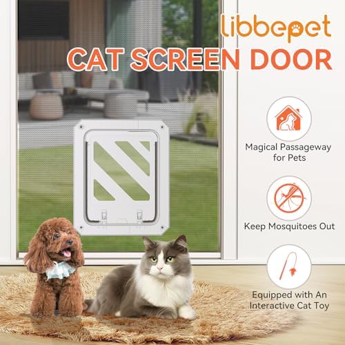 LIBBEPET Cat Door for Screen Door with Lockable Flap for Cat ≤20 lbs, White