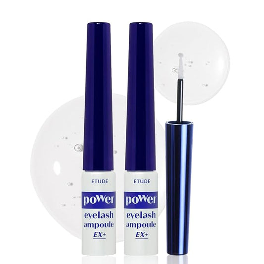 ETUDE Power Eyelash Ampoule 1+1 Set, Lash and Brow Treatment, Caffeine-Infused, Ultra Slim Tip, Lash Booster, Korean Makeup, Beauty (1.31 Fl Oz)