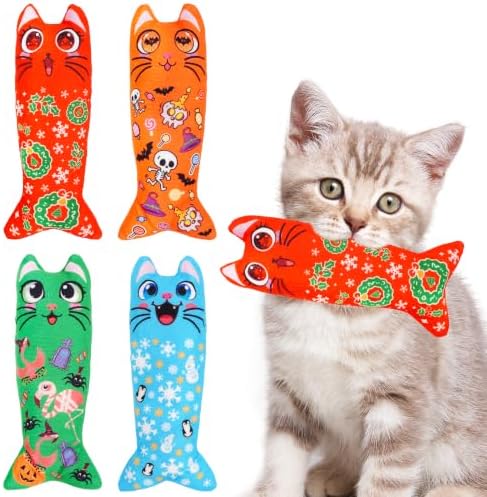 Halloween Christmas Cat Catnip Toys for Indoor Cats Random 4 Pcs