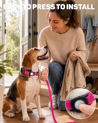 Padded Dog Collar with Waterproof Holder Compatible with Airtag