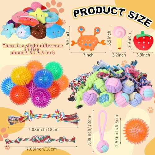 Syhood 60 Pcs Squeaky Dog Toys Bulk Plush Rope, Multicolor, Lovely Style