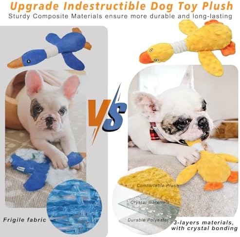 Squeaky Dog Toys for Aggressive Chewers, Durable Stuffed Animal Plush Dog Toy with Soft Fabric for Large, Medium & Small Dogs, Interactive Puppy Chew Toy for Teething, Crinkle Duck Dog Toy - Yellow