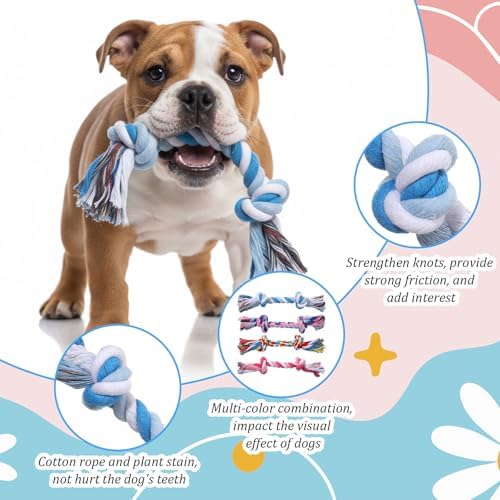 48 Pcs Dog Toys Bulk, 6.7-Inch Dog Rope Toy for Small Medium Dogs, Cotton Puppy Chew Rope for Teething, Tug of War, Dental Health, Interactive Ropes Toys for Dogs, Aggressive Chewers