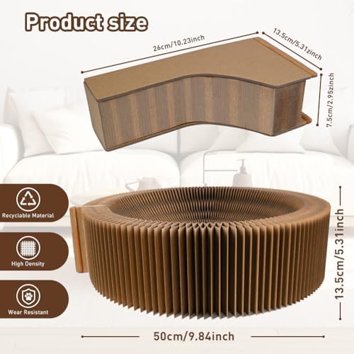 Cat Bed Scratcher Lounge - Cardboard Collapsible Pet Scratching Pad, Round Cat Scratch Nest for Indoor Big Large Kitty Kitten