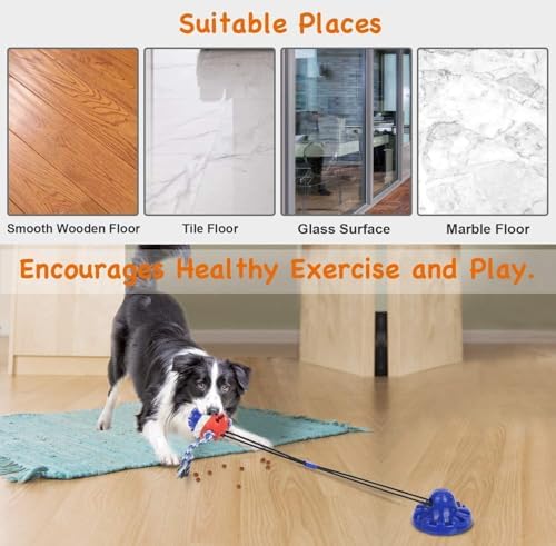 Suction Cup Dog Toy for Aggressive Chewers，Dog Rope Ball Interactive Tug of War Toy, Puppy Tug Toy Squeaky Ball Puzzle Toys for Teeth Cleaning Toys for Small Medium Large Dog