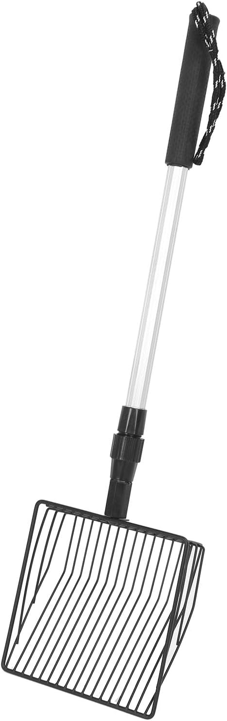 Qiilu Metal Poop Scoop Extendable Cat Litter Scoop Lightweight Versatile Fine Screen Long Handle Pooper Scooper Cat Poop Sifter Pet Supplies Cats Litter & Housebreaking Scoops (Model A 2 Section