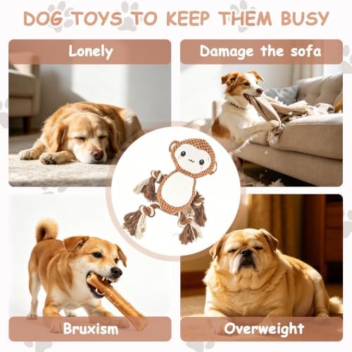 Plush Squeaky Chew Toy for Small Medium Large Dog,(Brown Monkey)