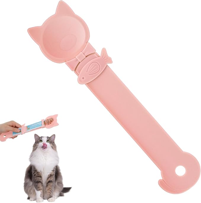 Cat Treat Spoon Squeeze, 10.43 X 2.36 in Cute Churu Spoon, Multifunctional Cats Treat Feeder Spoons, Comfortable Grip for Lickable Treats Feeding Dispenser for Wet Food,Pink