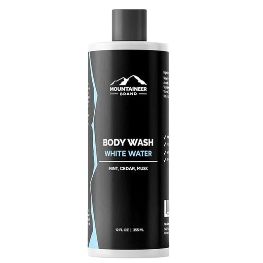 Mountaineer Brand Body Wash for Men | 100% Natural Body Shampoo | Thick Cleaning Softening Hydrate Lather for Hair and Skin | 12oz (White Water)