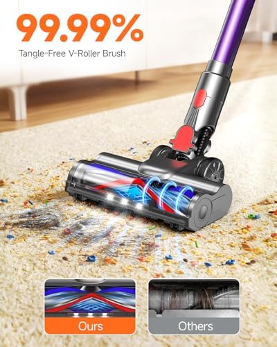 FEPPO Cordless Vacuum Cleaner, Upgraded 70Mins Powerful Vacuum Cleaners for Home with Self-Standing, Touch Screen, Anti-Tangle Stick Vacuum Cordless, Wireless Vacuum for Hardwood Floor/Carpet/Pet Hair
