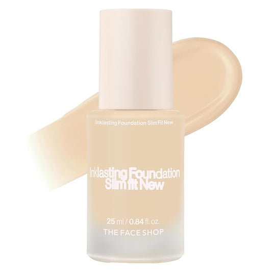 THE FACE SHOP Ink Lasting Liquid Foundation, Full Coverage, 72‑Hour Wear Semi‑Matte Finish, Makeup with Bakuchiol, W110 Vanilla, 0.84 Fl. Oz.
