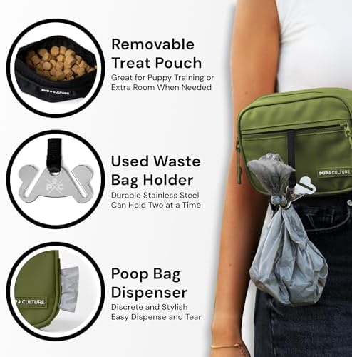 Pup Culture Dog Treat Pouch with Poop Bag Dispenser and Removable Treat Pouch | Cross Body Dog Walking Bag | The Perfect Puppy Training Tool and Even Better Gift