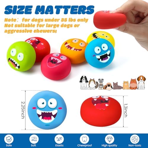 Hungdao 12 Pcs 2.25'' Squeaky Dog Balls, Rubber Latex Toys, Novelty Style