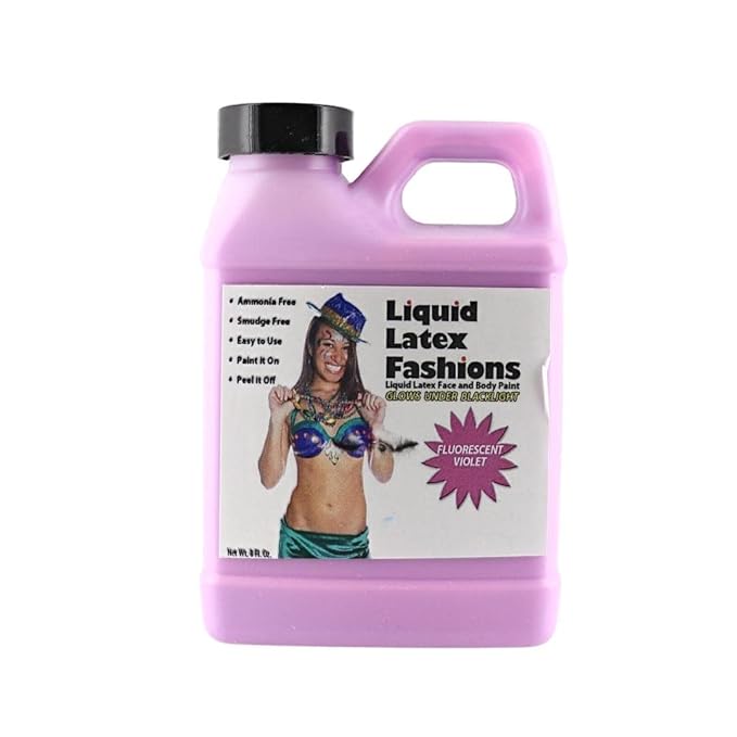 Fluorescent Violet 8 Oz - Liquid Latex Face and Body Paint, Black Light UV Reactive GLOW, Ammonia Free, Perfect for Halloween Costume, Cosplay, Concerts, Parties!
