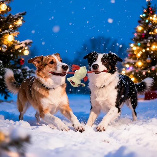 Christmas Dog Toy, Squeaky Toys with Crinkle Paper, Interactive Plush Puppy Chewer Dog Toys, Cute Rope Reindeer Hours of Fun, Gifts for Small, Middle Large Breed
