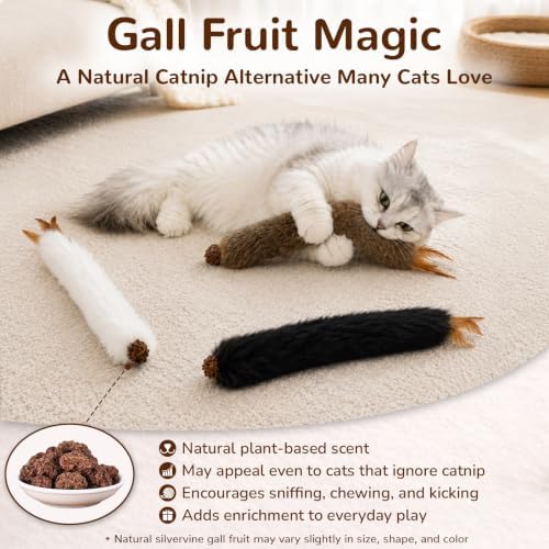 Agape Long Rabbit Fur Cat Toys, 3-Pack with Catnip & Silvervine Gall Fruit