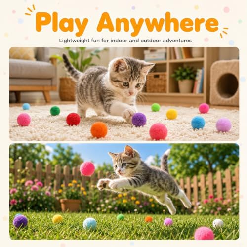 100 Pcs Cat Pom Pom Balls, 1 Inch Colorful Cat Toy Balls