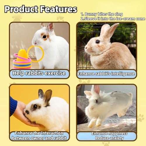 Rabbit Training Ring Toy, Rabbit Interactive Toy, Bunny Educational Toys with 5 Rings, Stacking Color Rings Random Color (Red)