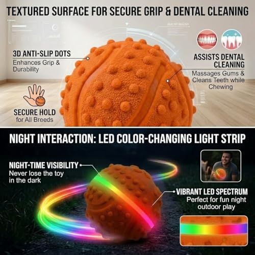 SUREMAX Interactive Dog Toys for Aggressive Chewers, LED Smart Dog Ball 0.6in Thickened E-TPU, Motion Activated Bouncing Balls for Dogs to Keep Them Busy, Indestructible Pet Toy (Orange)