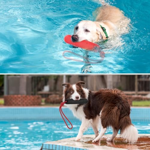 PUPTECK Interactive Dog Pool Toys Water Floating Toys Fetch Training Bumpers 2 Pack, Red & Black