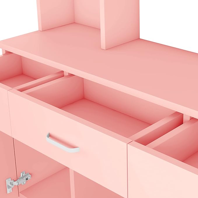 Paddie Barber Salon Station Wall Mount Hair Styling Salon Equipment Set Beauty Spa Furniture Set, Lockable Left Shelf, Mirror not Included (Rose Pink)