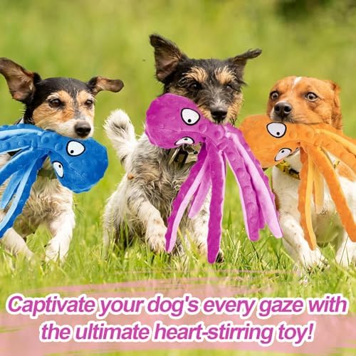 Alphatool 3 Pcs Squeaky Dog Toys, Soft Plush Octopus Crinkle Toys