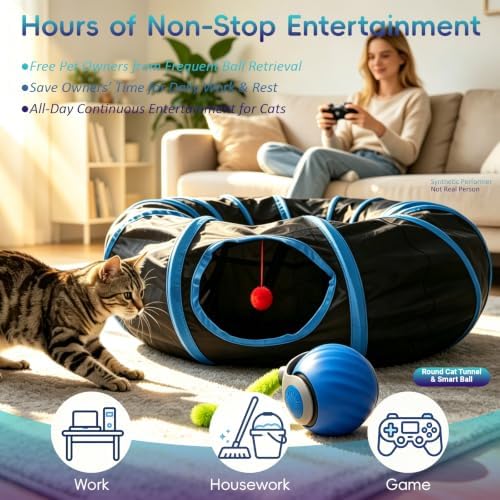 Interactive Cat Toy, Motion-Activated Ball in Round Cat Tunnel