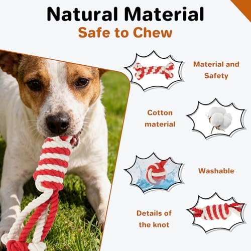 3 Pack Cotton Rope Dog Toy Set, Indestructible Chew Toys for Aggressive Chewers, Puppy Teething Toys with Bone, Human & Rope Dog Ball Designs for Boredom Relief & Tug of War， Red-White