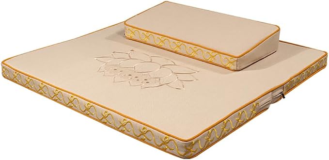 Portable Foldable Meditation Cushion Mat Set with Washable Cotton Linen Cover, Larger Thick Yoga Mat Bolster Floor Pillows Seating for Adults Meditation Accessories Beige-70cm